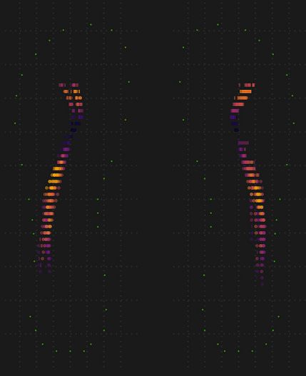 Danielle's shoe ride RunScribe shoe ride pressure tracing shows the center of pressure moving laterally as it exits both feet.