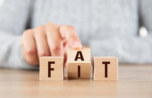 fat to fit Wooden blocks spell out the word FAT or FIT depending on how the middle block will land.
